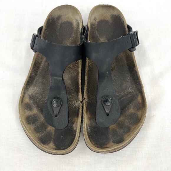 Birkenstock Gizeh Black Leather Sandals Women’s 39 US 8 8.5 - Picture 1 of 9